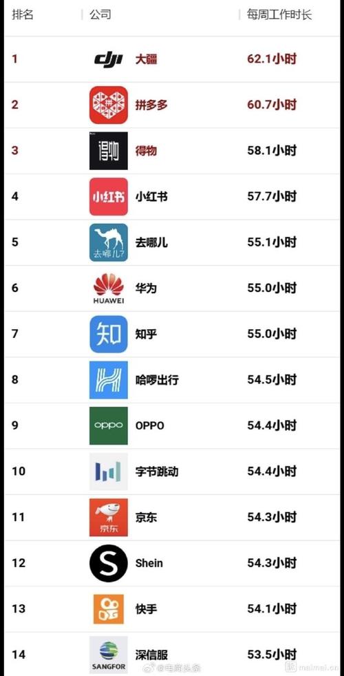 2025互联网加班排名